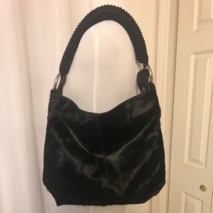 Sondra Roberts Black Leather and Cowhide Bag